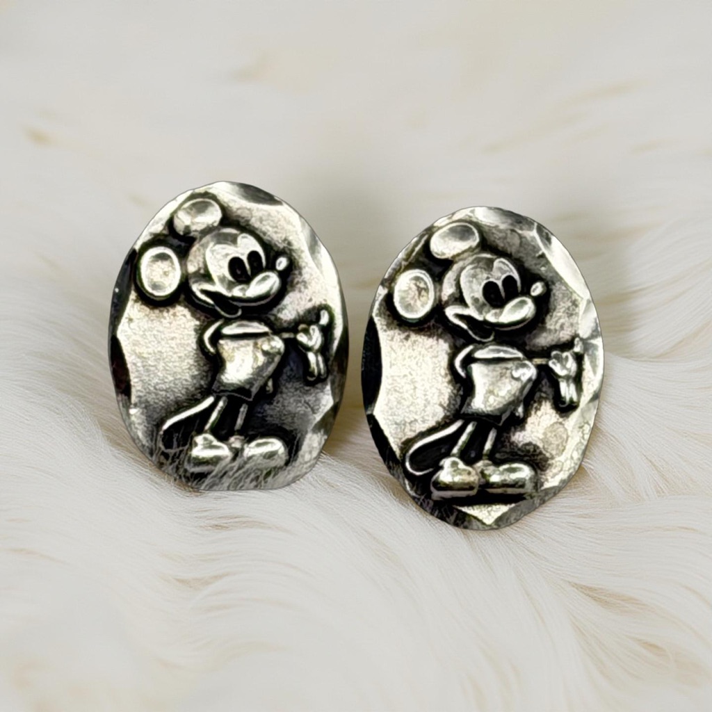 Vintage Walt Disney Sterling Silver Mickey Mouse Stud Earrings